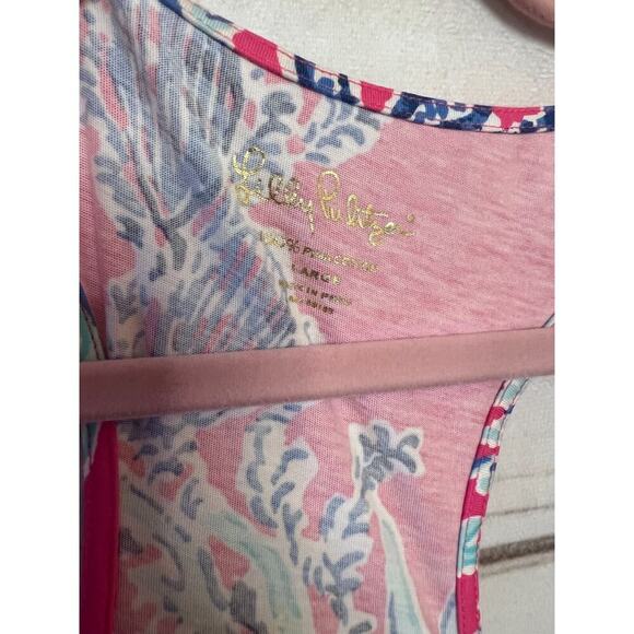 Lilly Pulitzer Monterey Dress Pima Cotton Capri Pink Samba Coral Print Large L - Picture 3 of 6